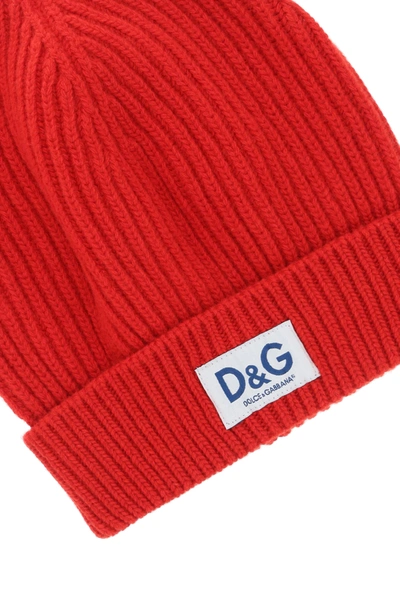Shop Dolce & Gabbana Ribbed Wool Beanie In Red