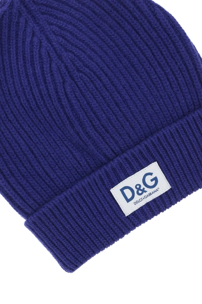 Shop Dolce & Gabbana Ribbed Wool Beanie In Blue