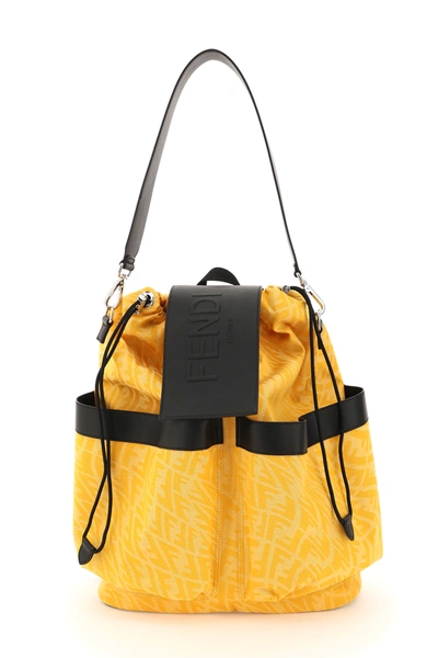 Shop Fendi Ff Vertigo Jacquard Fabric Backpack In Yellow,black