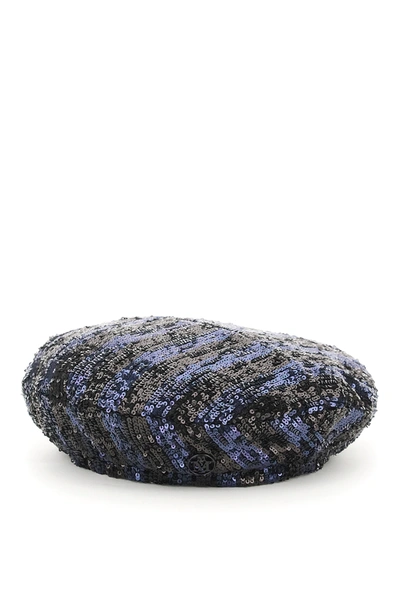 Shop Maison Michel New Billy Hat With Sequins In Black,blue