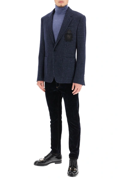 Shop Dolce & Gabbana Tailored Blazer In Tartan Wool In Blue,grey