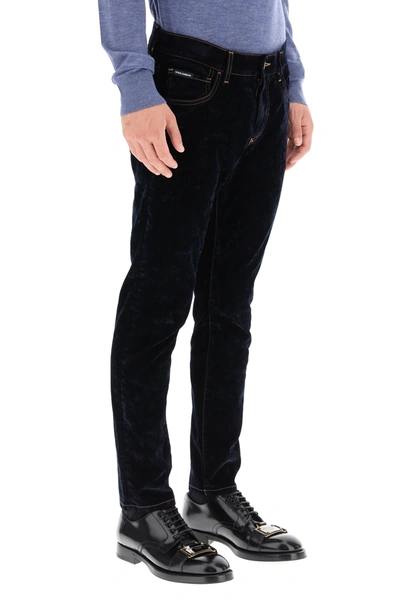 Shop Dolce & Gabbana Slim Jeans With Velvet Coating In Blue