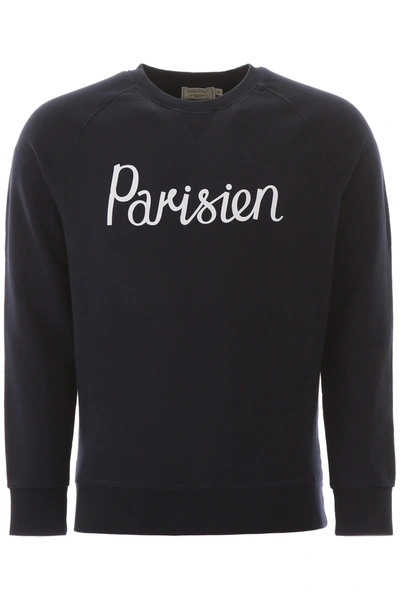 Shop Maison Kitsuné Parisien Print Sweatshirt In Blue,white