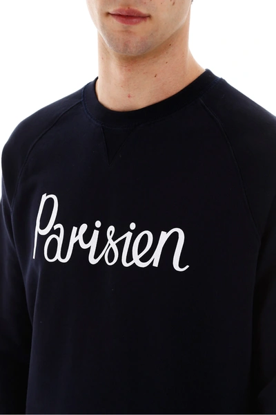 Shop Maison Kitsuné Parisien Print Sweatshirt In Blue,white