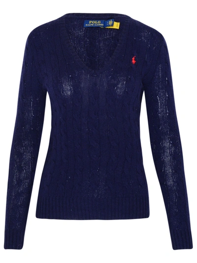 Shop Polo Ralph Lauren Blue Cashmere/ Blend Wool Blend V-neck Kimberly Sweater In Navy