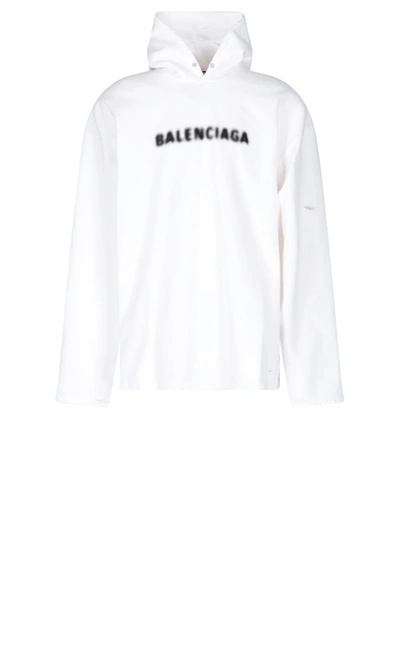 Shop Balenciaga "blurry Logo" Hoodie In White