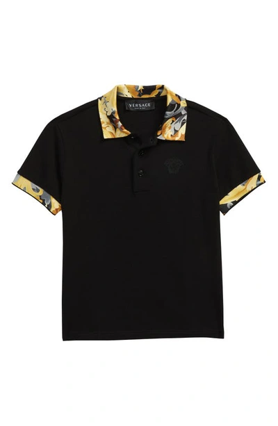 Shop Versace Kids' Baroccoflage Tipped Polo In Black Gold
