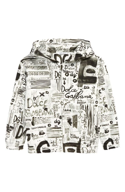 Shop Dolce & Gabbana Kids' Logo Print Zip Front Hoodie In White Prnt