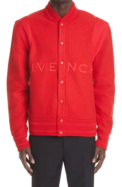 Shop Givenchy Logo Virgin Wool Bomber Jacket In Red