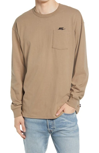 Shop Nike Sportswear Max 90 Long Sleeve Pocket T-shirt In Sandalwood/ Black