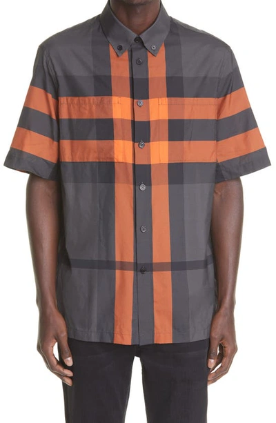 Shop Burberry Thames Check Button-down Shirt In Orange