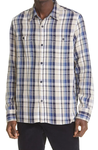 Shop Officine Generale Ahmad Check Cotton Button-up Shirt In Ecru/white/navy/blue