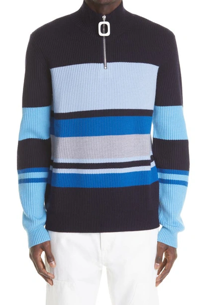 Shop Jw Anderson Colorblock Stripe Merino Wool Sweater In Navy