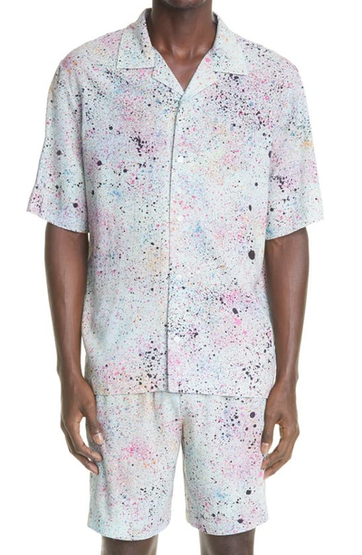 Shop Mcq By Alexander Mcqueen Speckle Print Short Sleeve Button-up Camp Shirt In Mint Light Speckle