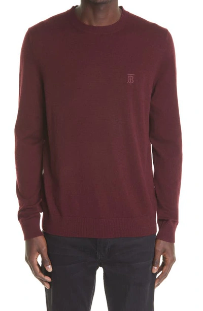 Shop Burberry Embroidered Tb Monogram Cashmere Sweater In Burgundy