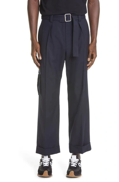 Shop Loewe Wool Crop Cargo Trousers In Dark Navy Blue