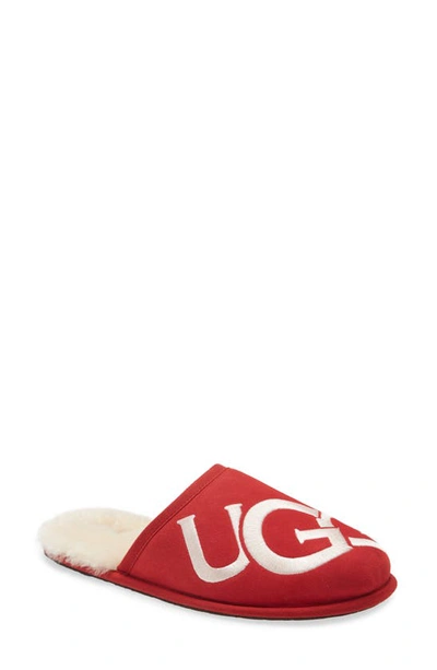 Shop Ugg Logo Scuff Slipper In Samba Red / Cream