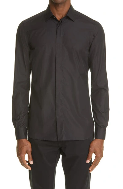 Shop Ermenegildo Zegna Cotton Poplin Button-up Shirt In Black
