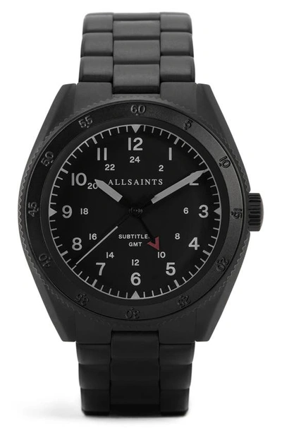Shop Allsaints Subtitled Gmt V Bracelet Watch, 42mm In Black