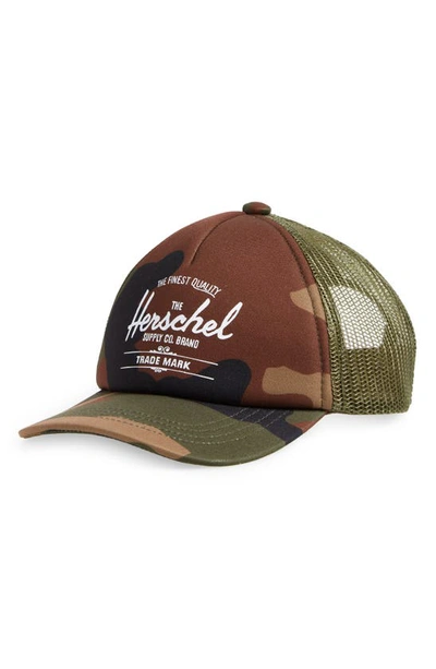 Shop Herschel Supply Co Whaler Snapback Baseball Cap In Woodland Camo/ White