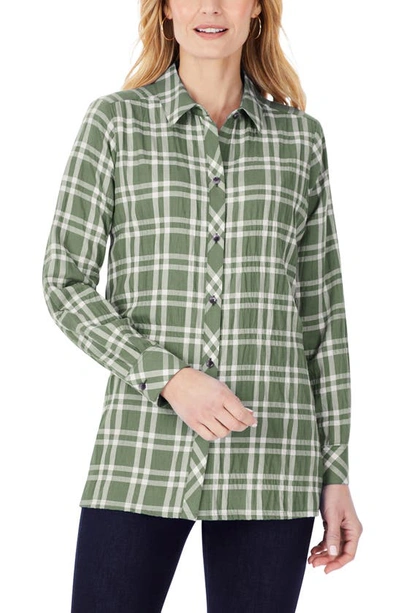 Shop Foxcroft Santino Plaid Button-up Tunic Shirt In Autumn Ivy