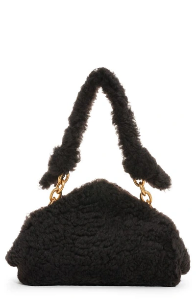 Shop Bottega Veneta Tip Genuine Shearling Frame Shoulder Bag In Fondant-gold