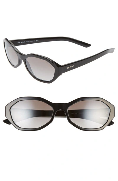 Shop Prada 56mm Gradient Geometric Sunglasses In Black/ Silver Gradient Mirror