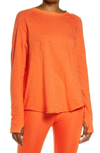 Shop Zella Relaxed Long Sleeve T-shirt In Orange Lily