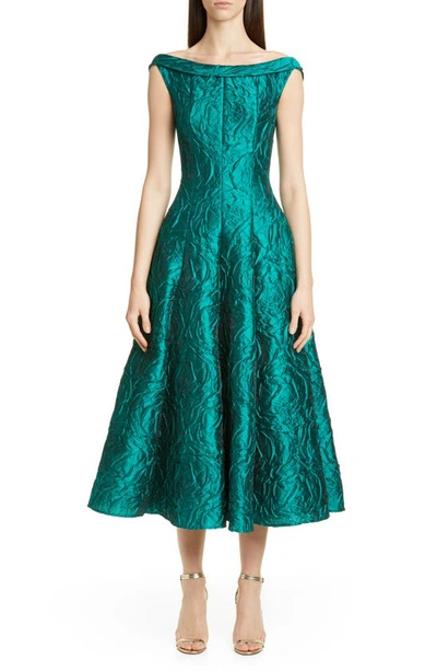 Talbot Runhof Rose Jacquard Fit & Flare Midi Dress In Teal