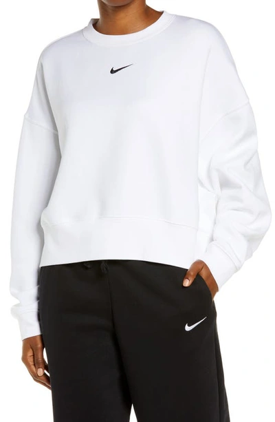 Shop Nike Sportswear Essential Oversize Sweatshirt In Dk Grey Heather/white