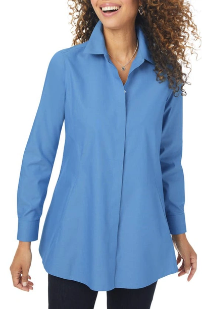 Shop Foxcroft Cici Non-iron Tunic Blouse In Blue Bliss
