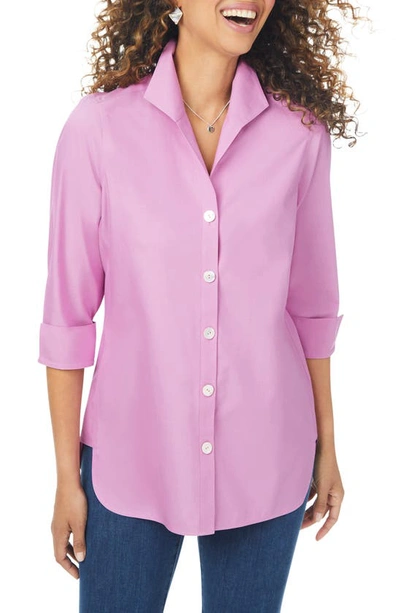 Foxcroft Cole Roll Sleeve Button-up Shirt In Rose Frost