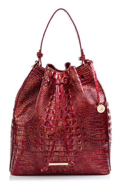 Shop Brahmin Marlowe Croc Embossed Leather Bucket Bag In Chili