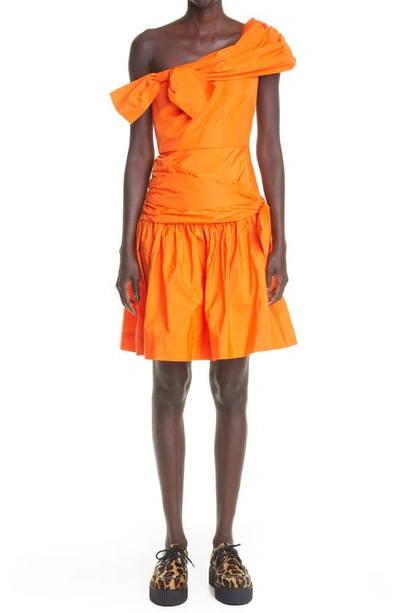 Shop Molly Goddard Meredith Bow One-shoulder Taffeta Dress In Tangerine