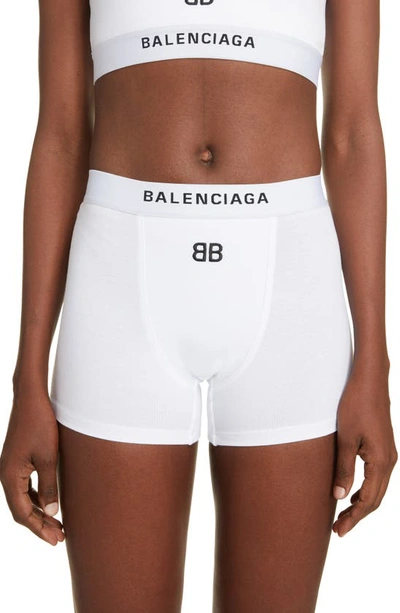 Shop Balenciaga Logo Slip Shorts In White