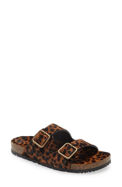 Shop Saint Laurent Leopard Print Genuine Calf Hair Buckle Slide Sandal In Manto Naturale Print Calf Hair