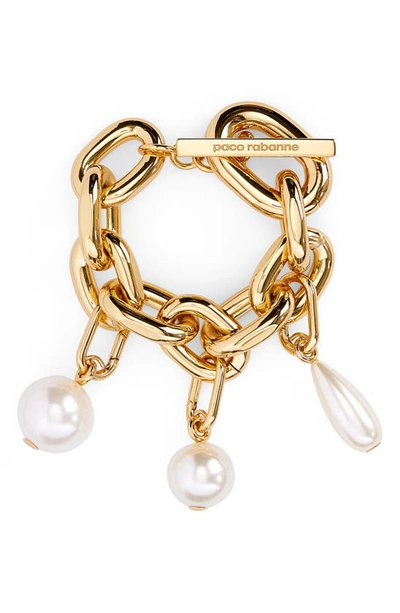 Shop Rabanne Xl Link Imitation Pearl Charm Bracelet In Gold/ Pearl