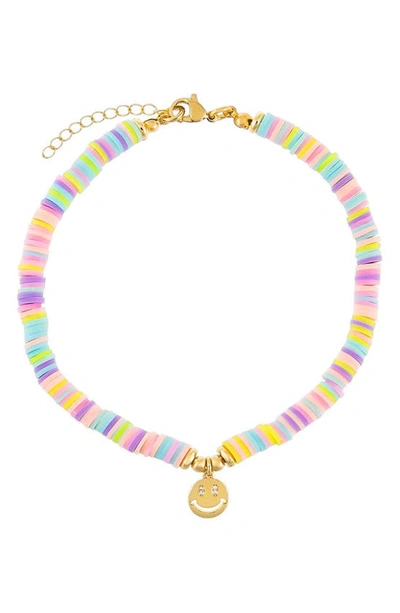 Shop Adinas Jewels Pastel Beaded Smiley Face Pendant Anklet In Multi-color