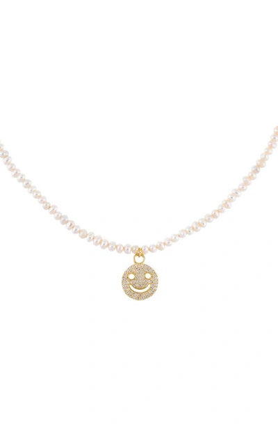 Shop Adinas Jewels Smiley Face Pendant Genuine Pearl Necklace In White