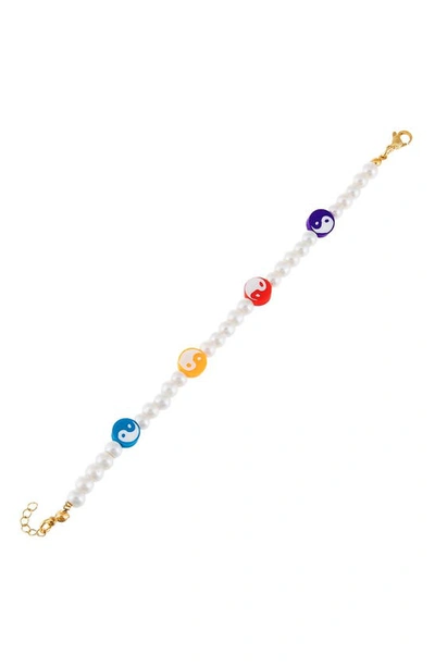 Shop Adinas Jewels Yin Yang Imitation Pearl Bracelet In Multi-color