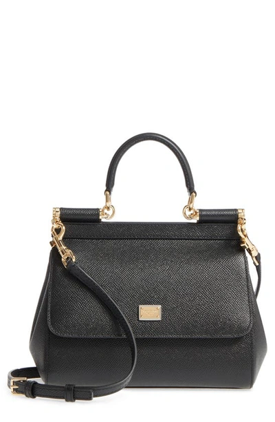 Shop Dolce & Gabbana Small Miss Sicily Leather Satchel In Black