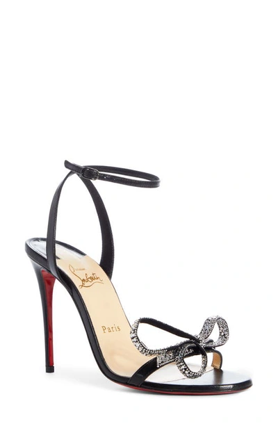 Shop Christian Louboutin Ankle Strap Bow Sandal In Black/ Crystal