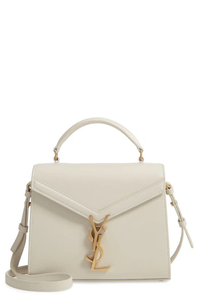 Shop Saint Laurent Mini Cassandra Leather Top Handle Bag In Blanc Vintage
