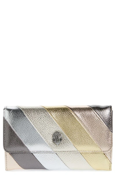 Shop Kurt Geiger Kensington Stripe Leather Chain Crossbody Wallet In Open Grey
