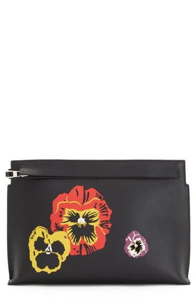 Shop Loewe T Pansies Leather Pouch In 1100 Black