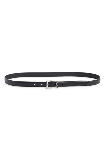 Shop Saint Laurent Monogram Leather Belt In Nero