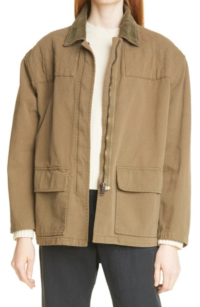 Nili Lotan Melvin Brushed Cotton-twill Jacket In Olive Green