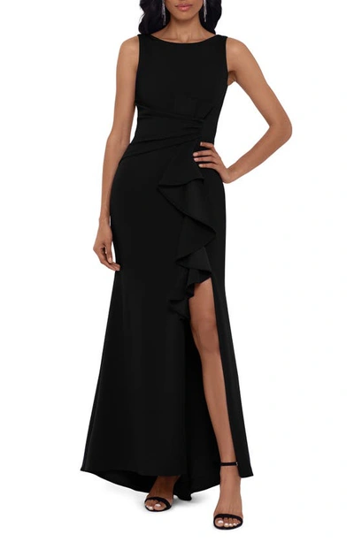 Shop Betsy & Adam Ruffle Bow Trumpet Gown In Black
