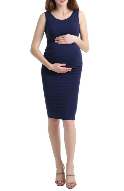 Shop Kimi And Kai Delia Ruched Maternity Tank Dress In Navy