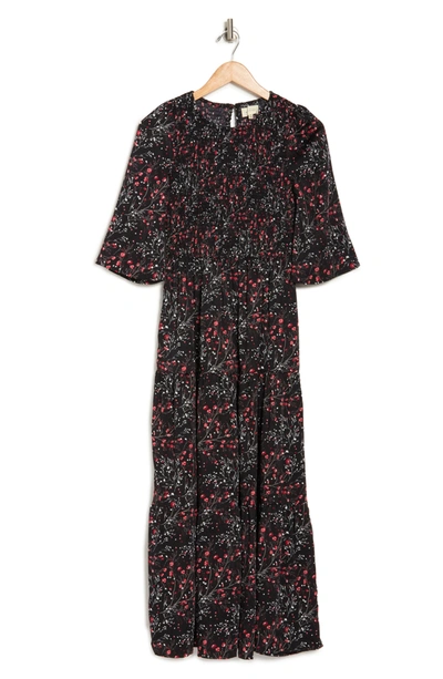 Shop Melloday Smocked 3/4 Sleeve Tiered Maxi Dress In Black Rust
